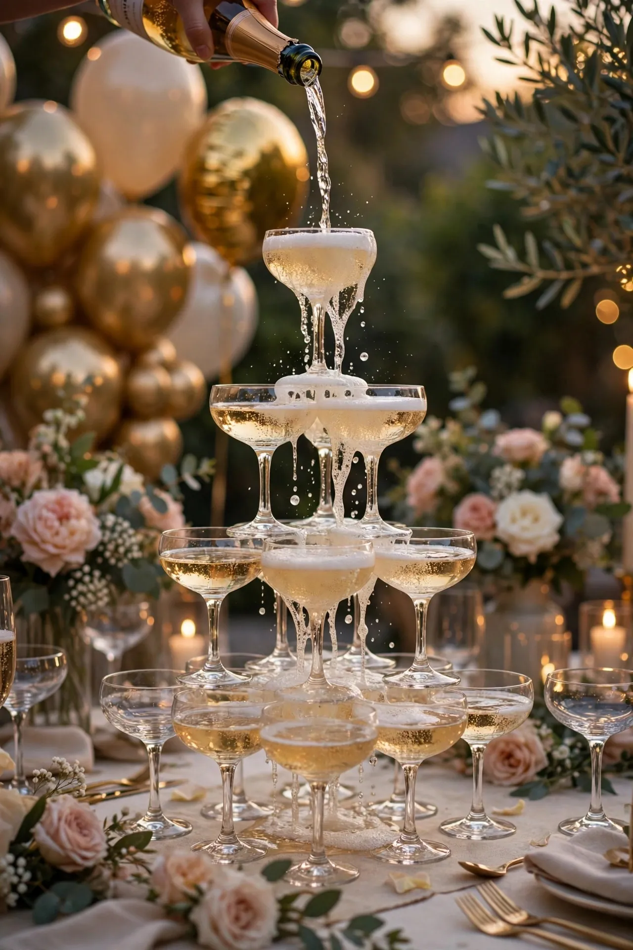 Champagne tower at a woman's birthday party