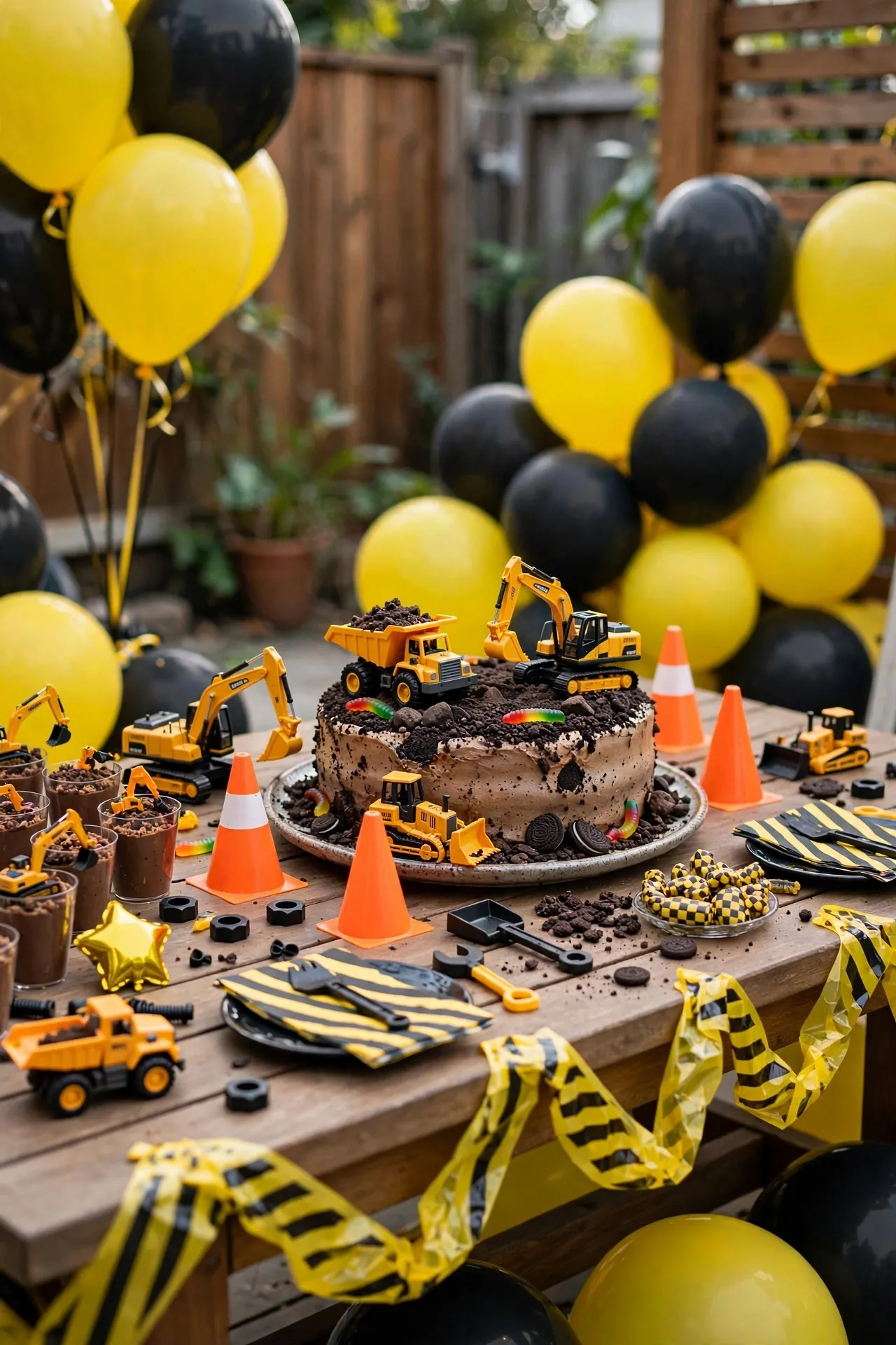 Construction themed birthday with yellow and black decor
