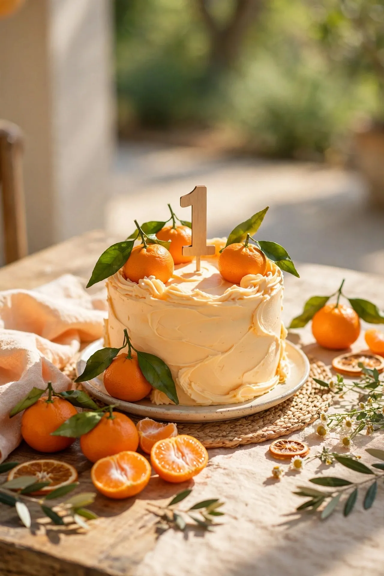 Little cutie first birthday cake with oranges