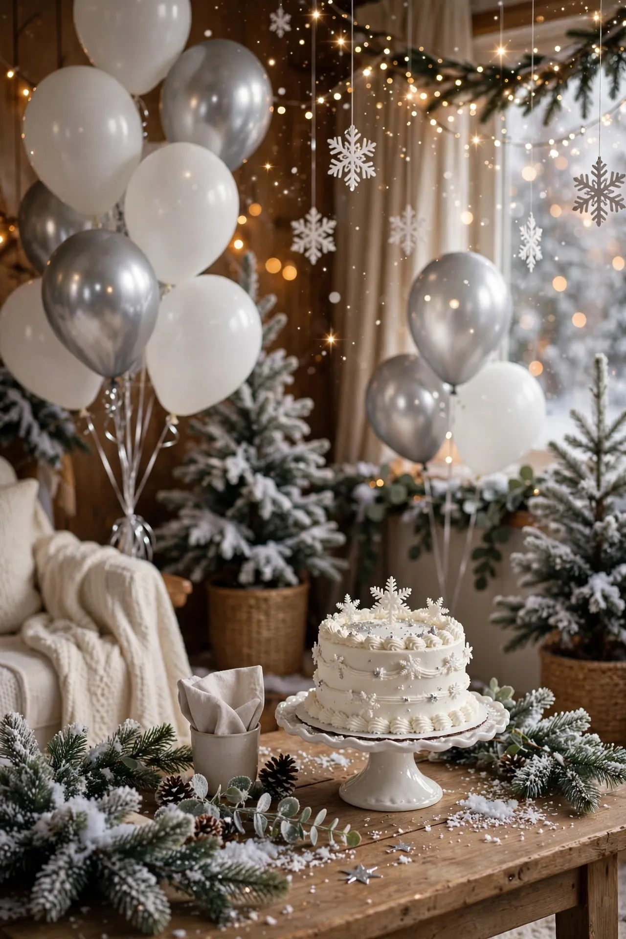 Winter onederland first birthday with white and silver