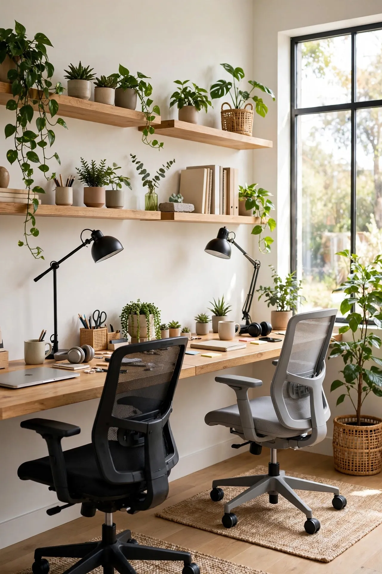 Home office with two desks side by side