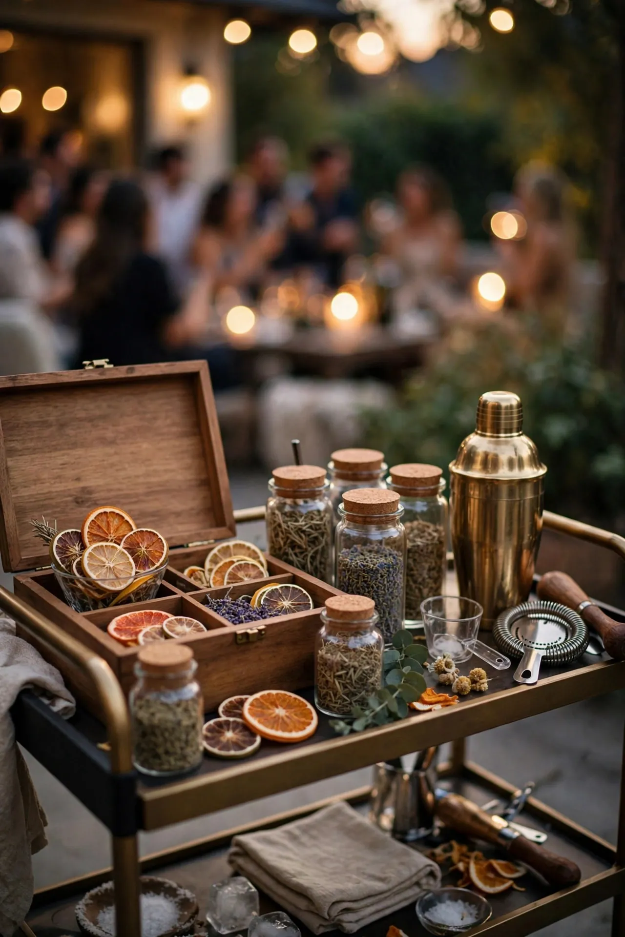 Cocktail kit with jars of dried citrus and a shaker