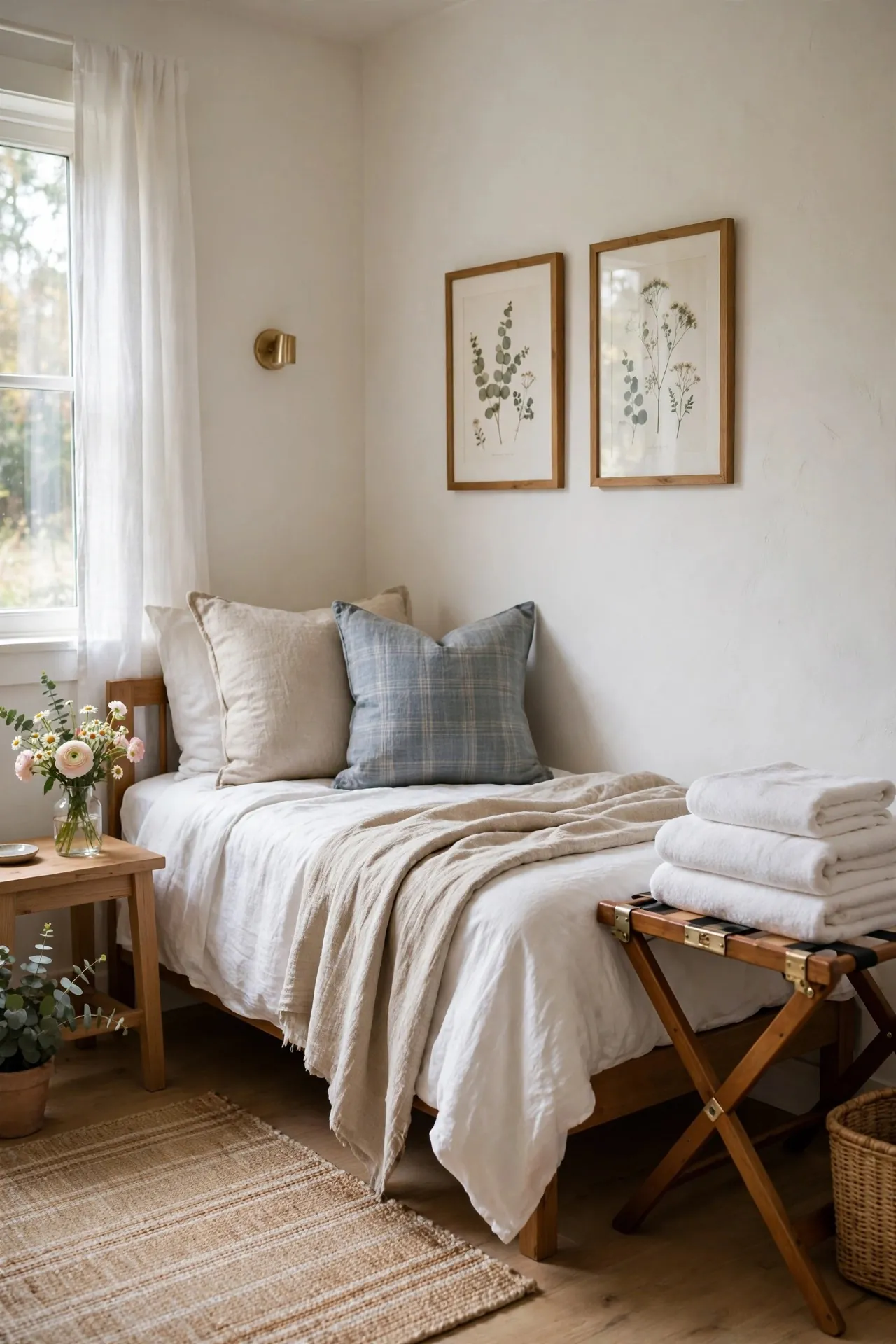 Small guest bedroom with a daybed and luggage rack
